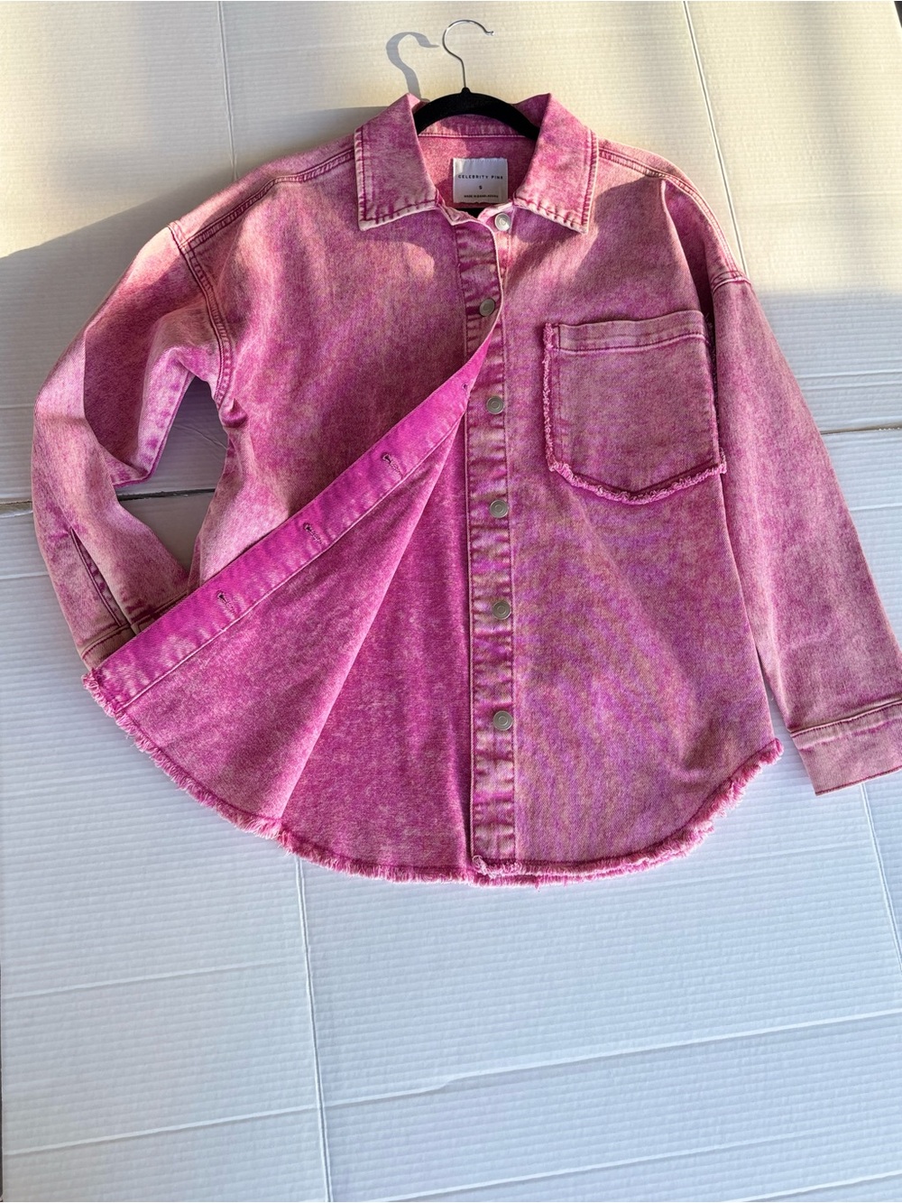 Celebrity Pink Girls' Pink Acid-Wash Denim Shacket